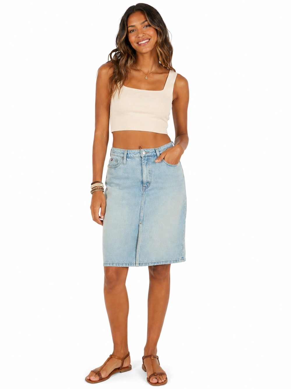 Vintage Y2K Tommy Hilfiger Denim Skirt Size 4 Light Wash Jean Midi Skirt 90s